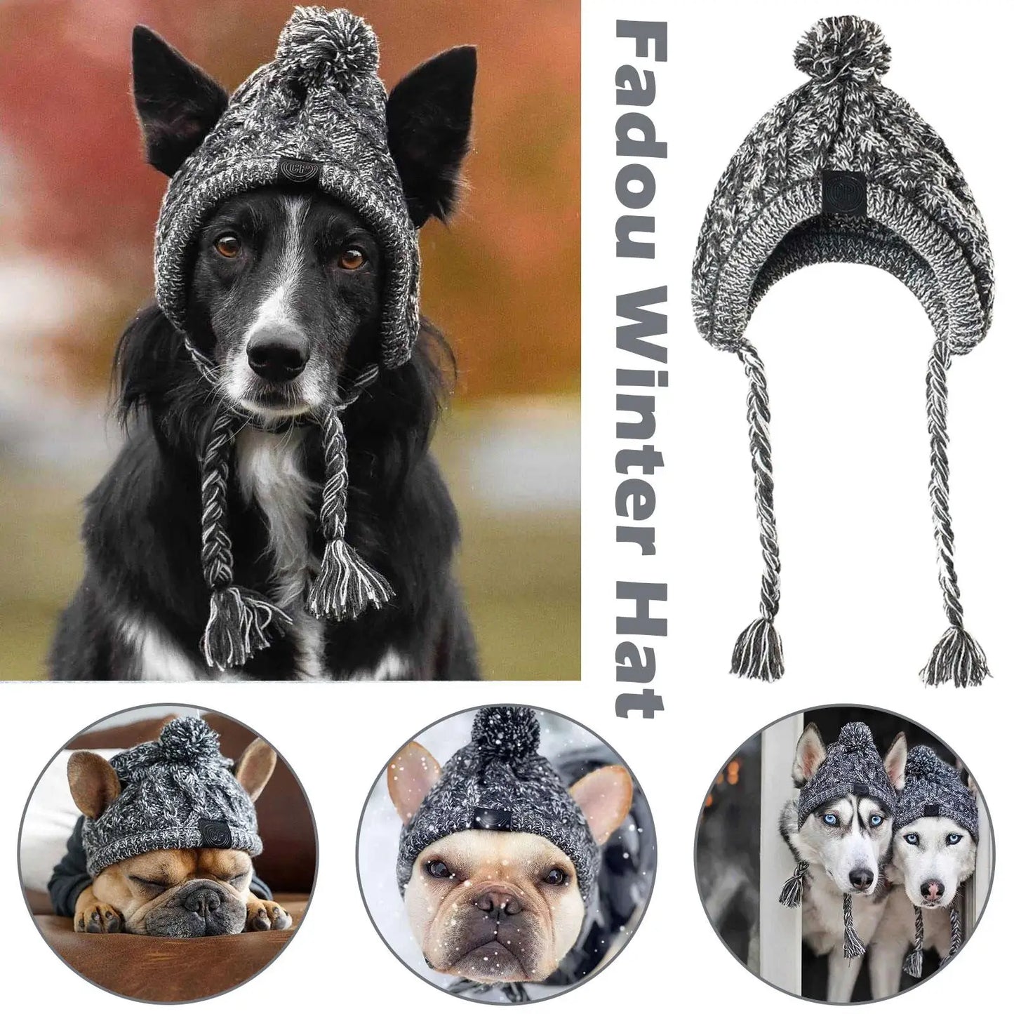 Winter Warm Dog Hats Windproof Woolen Knitting French Bulldog Hat Woven Hat For Bago Plush Ball Puppy Accessories Pet Hat S8T5