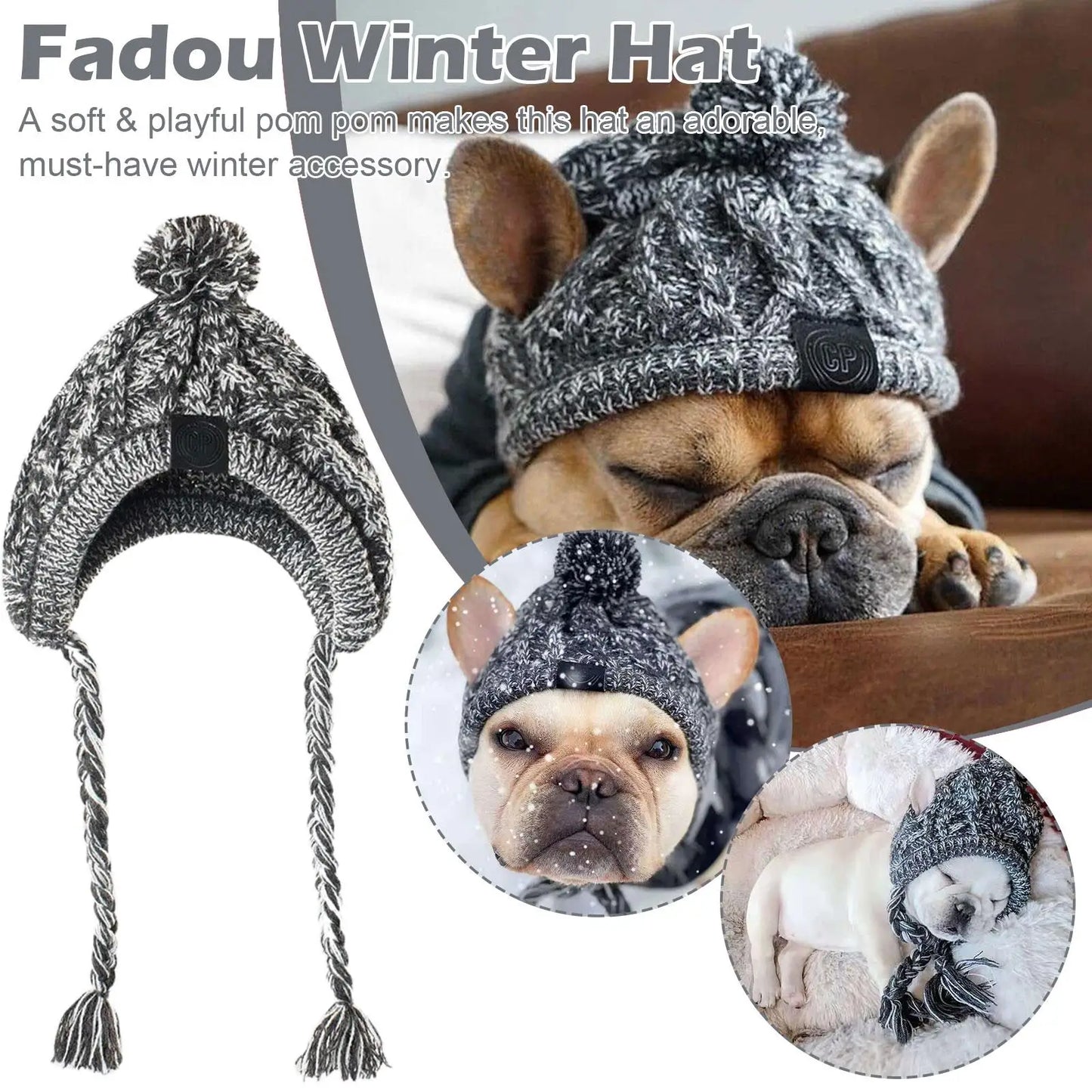 Winter Warm Dog Hats Windproof Woolen Knitting French Bulldog Hat Woven Hat For Bago Plush Ball Puppy Accessories Pet Hat ﻿ S8T5